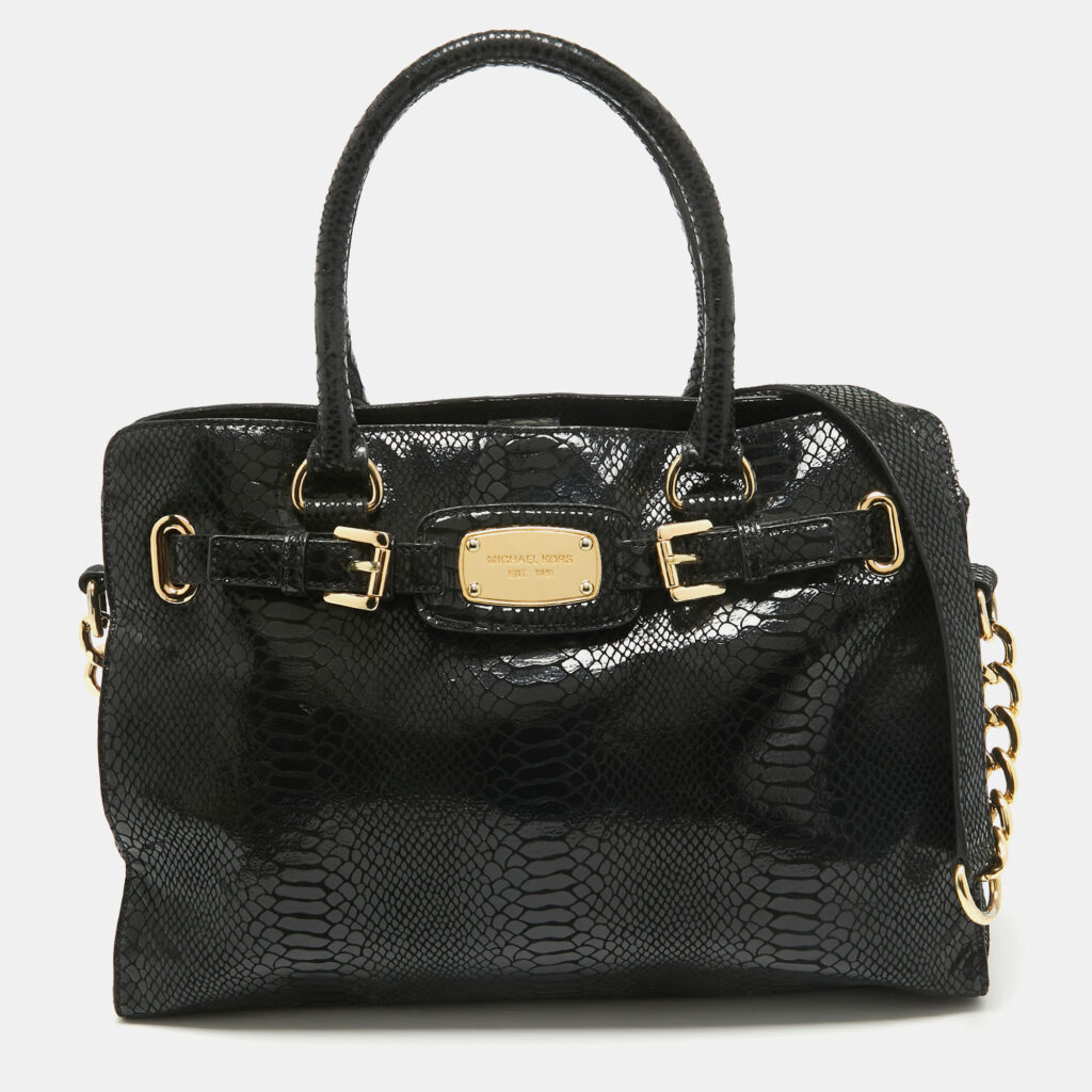 luxury-women-michael-michael-kors-used-handbags-p987566-016.jpg MICHAEL Michael Kors Black Phyton Effect Suede East West Hamilton Tote