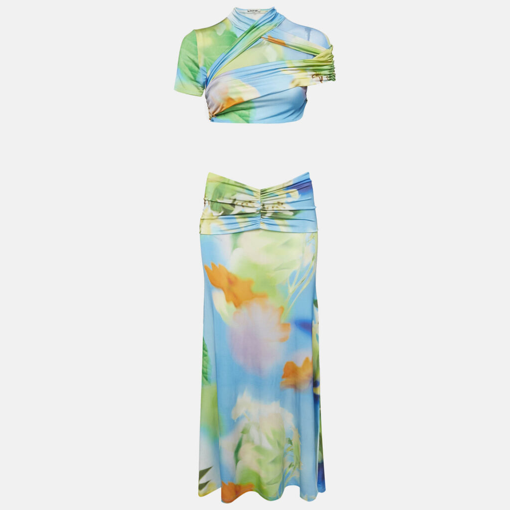 Mirae Green Jersey Tani Lilies Top and Skirt Set M Mirae Green Jersey Tani Lilies Top and Skirt Set M