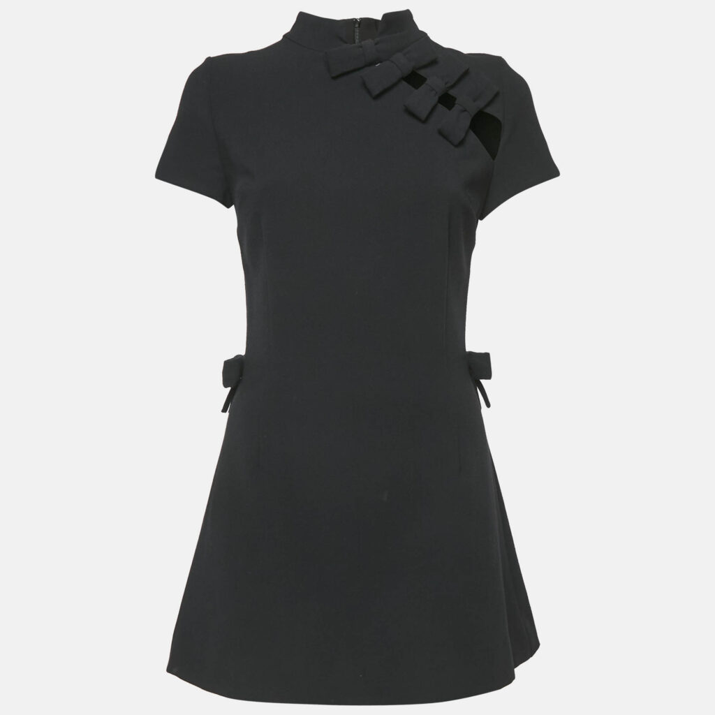 Mirae Black Bow Detail Stretch Crepe Mini Dress S Mirae Black Bow Detail Stretch Crepe Mini Dress S