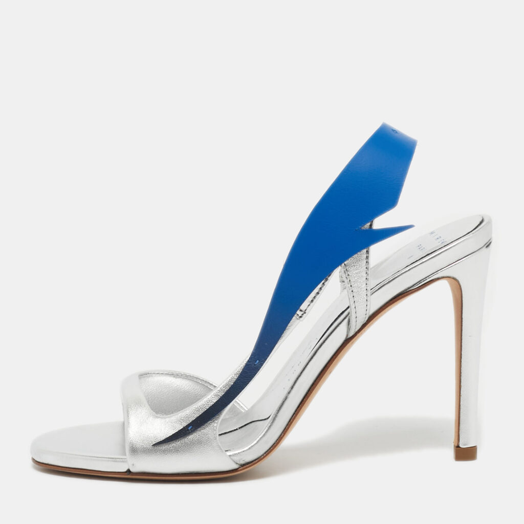 Miren Silver/Blue Leather La Nuit Slingback Sandals Size 36 Miren Silver/Blue Leather La Nuit Slingback Sandals Size 36
