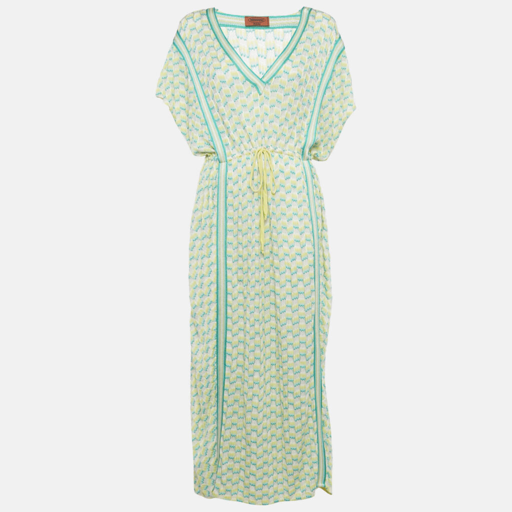 Missoni Mare Yellow /Green Knit Side Slit Detail Maxi Dress S Missoni Mare Yellow /Green Knit Side Slit Detail Maxi Dress S