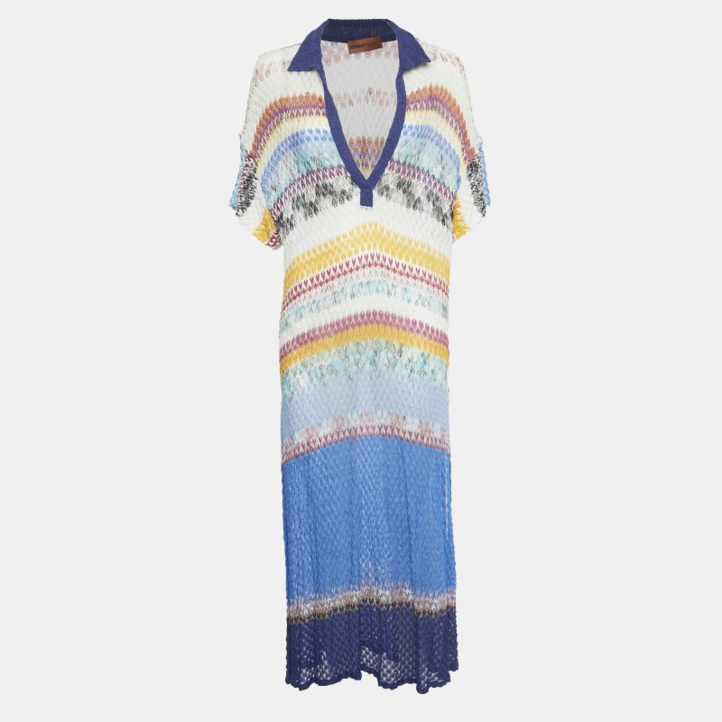 luxury-women-missoni-mare-used-clothes-p1221475-1759306815-001-1.jpg Missoni Mare Multicolor Patterned Knit Sheer Slit Detail Long Dress S