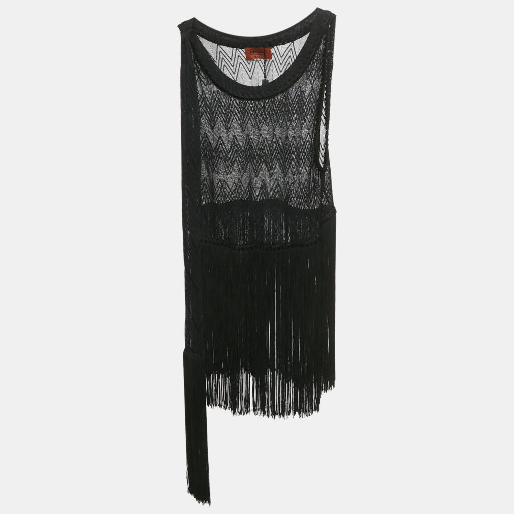 Missoni Mare Black Knit Fringed Top S Missoni Mare Black Knit Fringed Top S