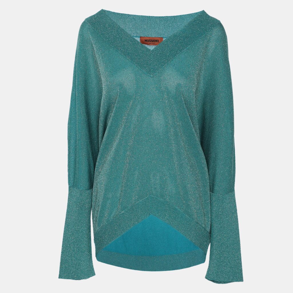 Missoni Metallic Lurex Knit Long Sleeve V Neck Tops M Missoni Metallic Lurex Knit Long Sleeve V Neck Tops M