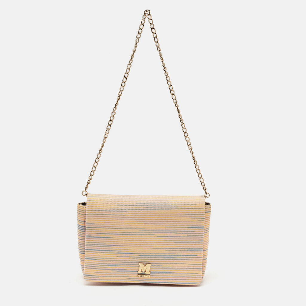 Missoni Multicolor Fabric Stripe Chain Flap Shoulder Bag Missoni Multicolor Fabric Stripe Chain Flap Shoulder Bag