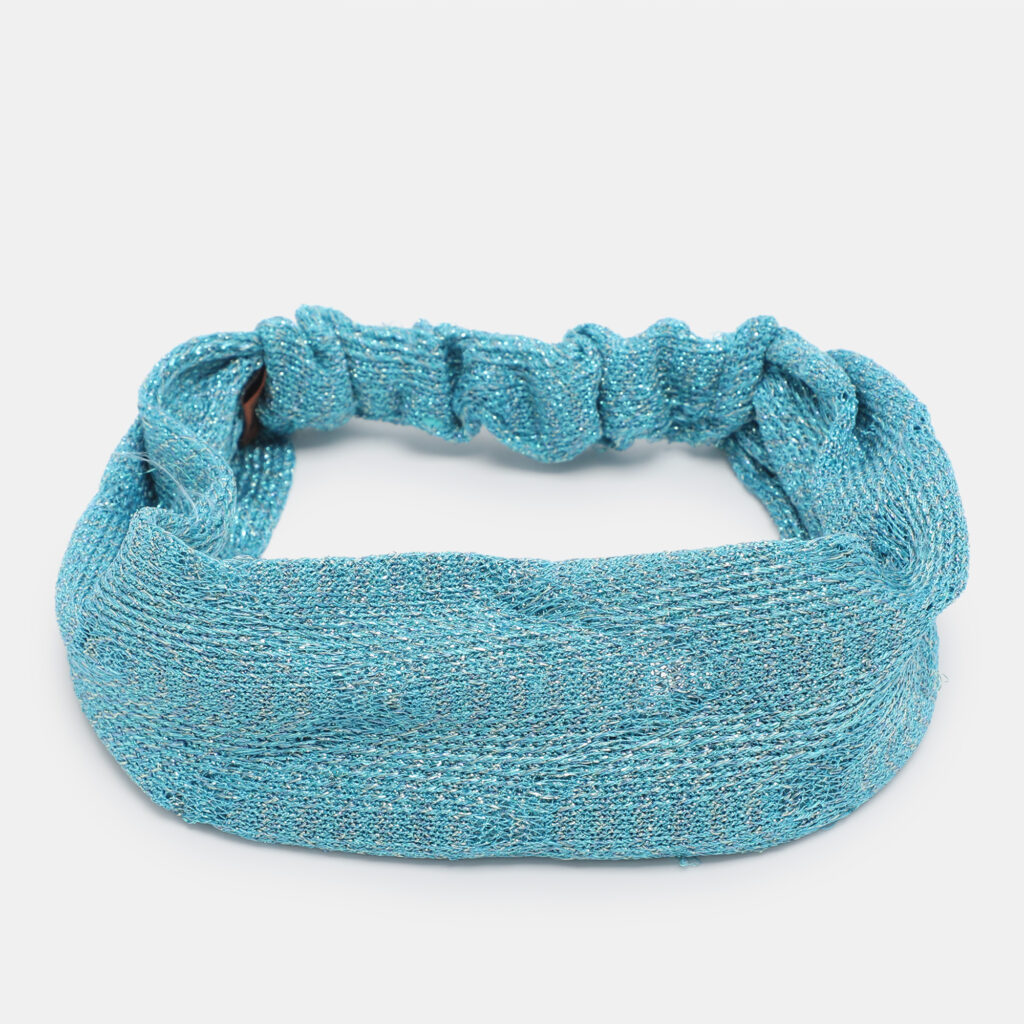 Missoni Metallic Blue Knotted Crochet Knit Headband Missoni Metallic Blue Knotted Crochet Knit Headband