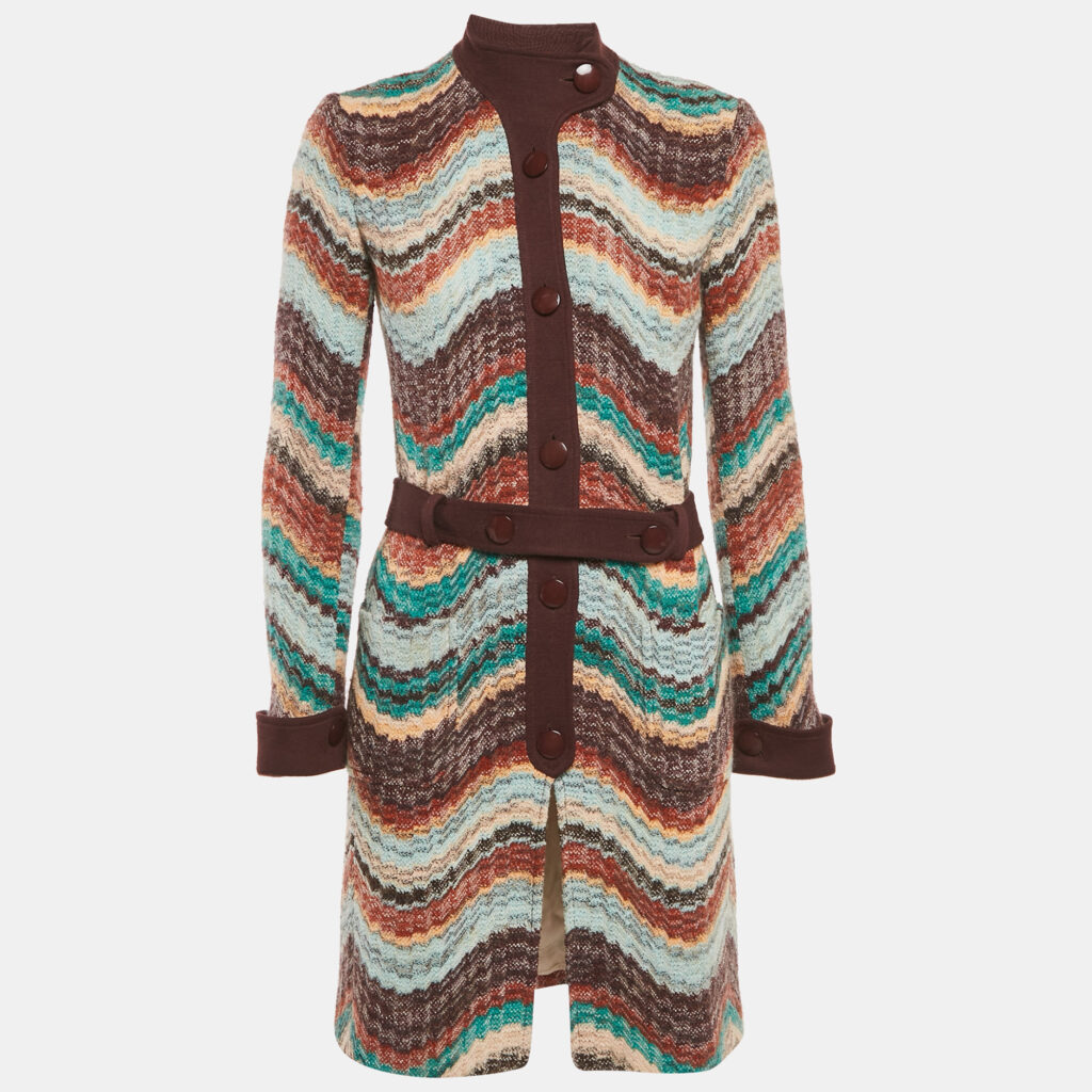 Missoni Multicolor Zig Zag Wool Knit Belted Coat S Missoni Multicolor Zig Zag Wool Knit Belted Coat S