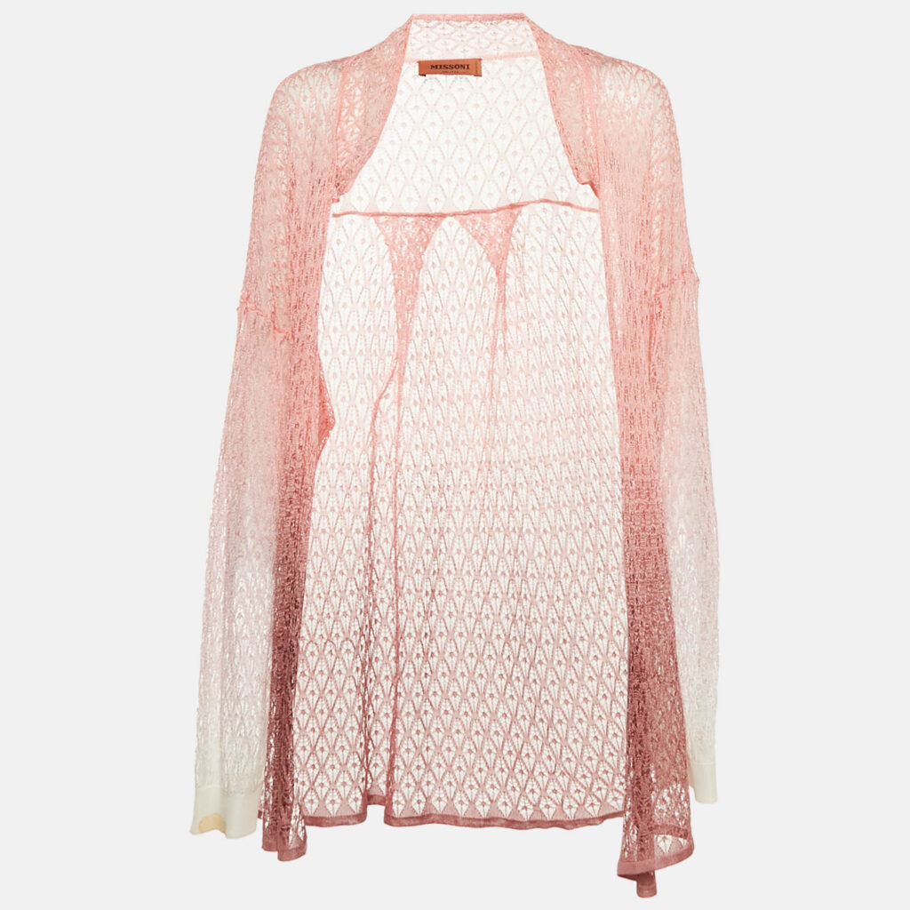 Missoni Pink Crochet Knit Sheer Cardigan M Missoni Pink Crochet Knit Sheer Cardigan M