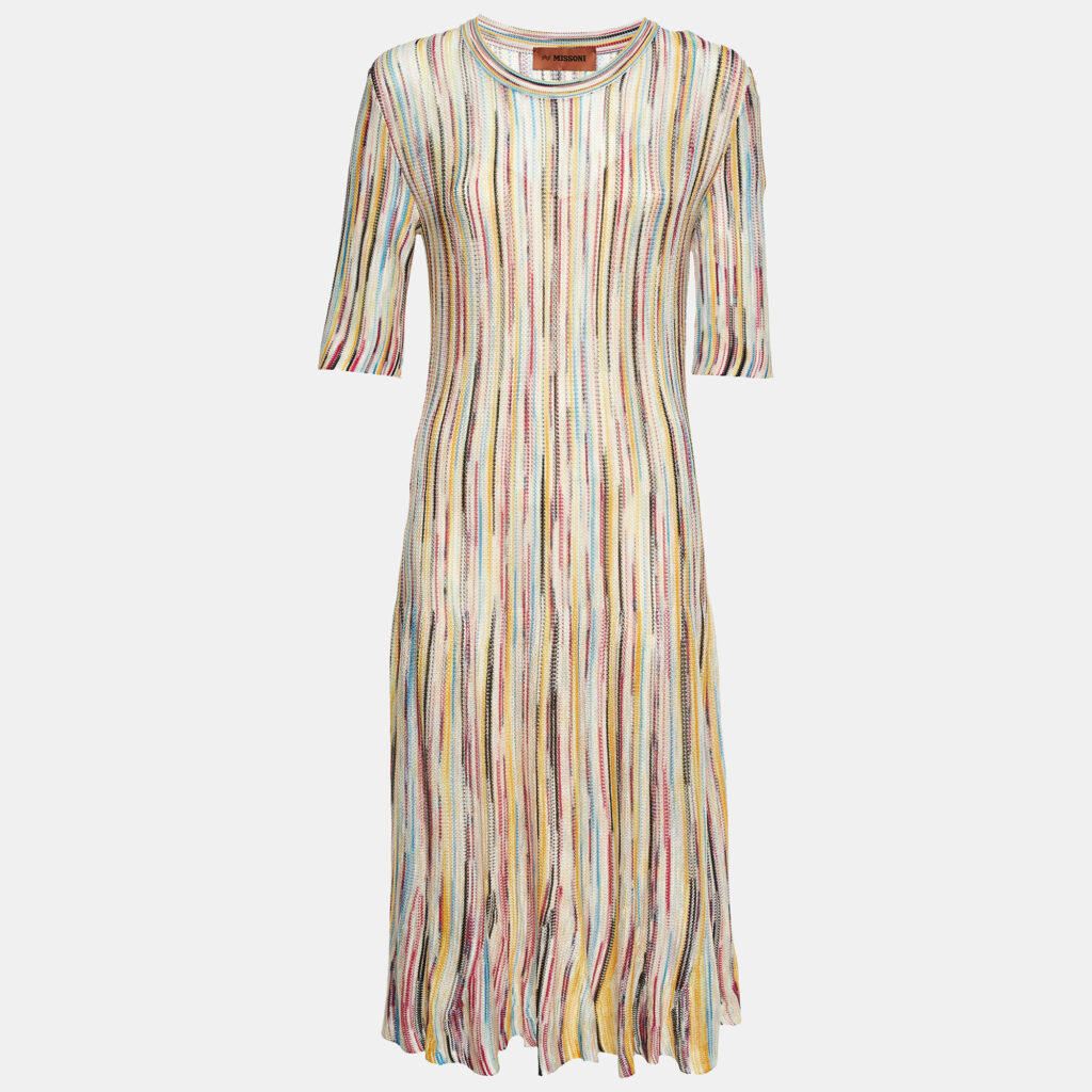 Missoni Multicolor Patterned Knit Fit and Flare Midi Dress M Missoni Multicolor Patterned Knit Fit and Flare Midi Dress M