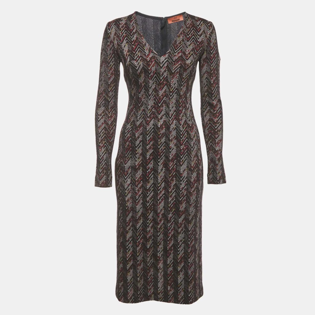 Missoni Black Zig Zag Knit V-Neck Sheath Dress S