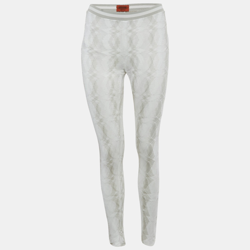 Missoni White Patterned Rib Knit Waist Band Leggings M