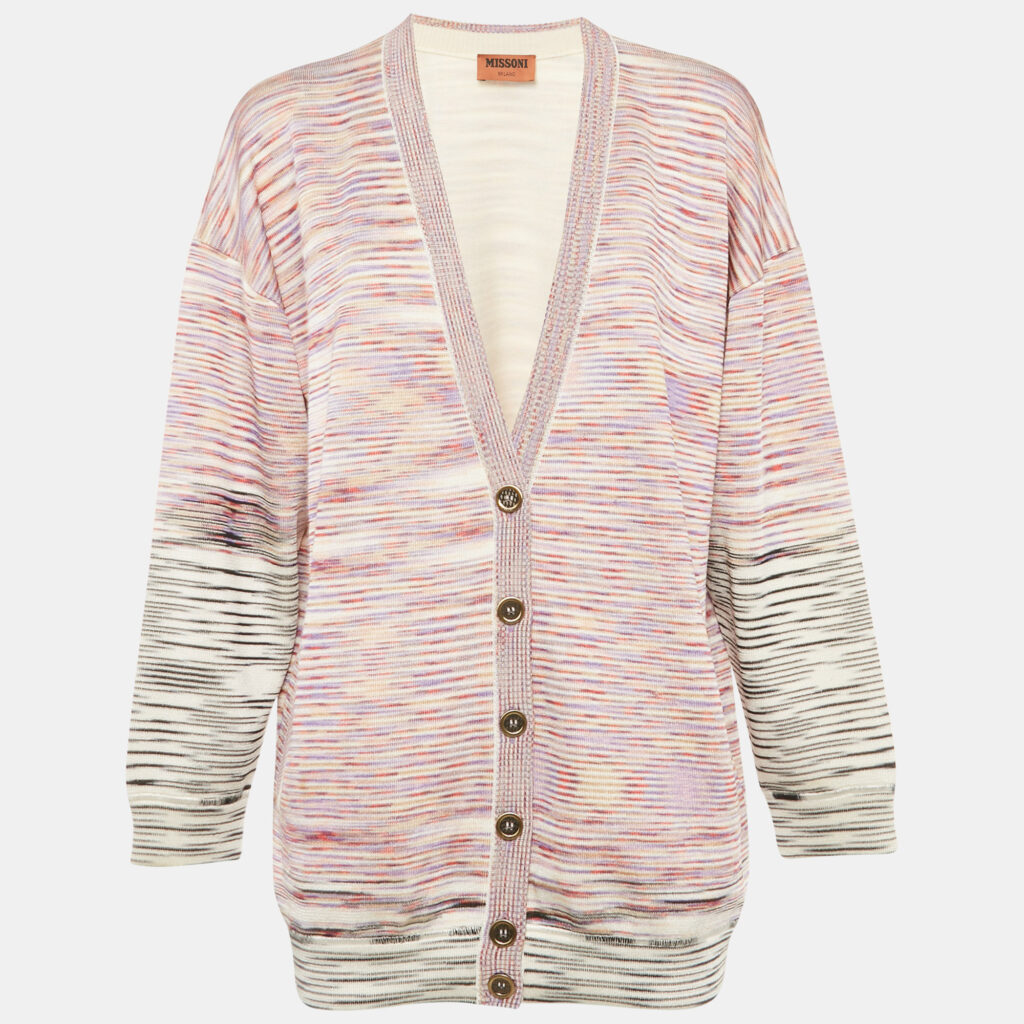 Missoni Purple Striped Stretch Knit Cardigan S Missoni Purple Striped Stretch Knit Cardigan S