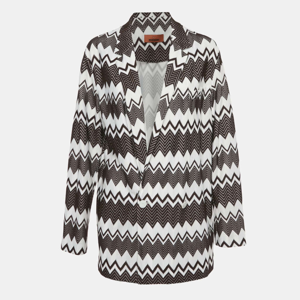 Missoni Brown /White Zig-Zag Knit Double Breasted Oversized Blazer S Missoni Brown /White Zig-Zag Knit Double Breasted Oversized Blazer S