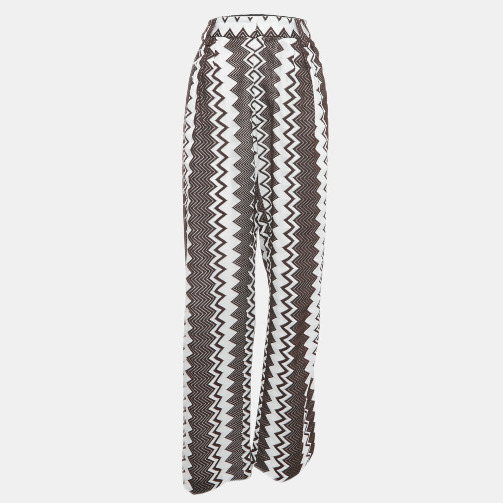 Missoni Brown/White Zig Zag Knit Trousers S Missoni Brown/White Zig Zag Knit Trousers S