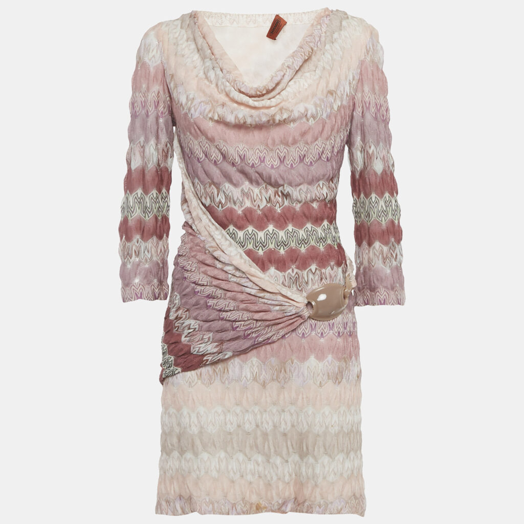 Missoni Multicolor Patterned Knit Belt Detail Midi Dress M