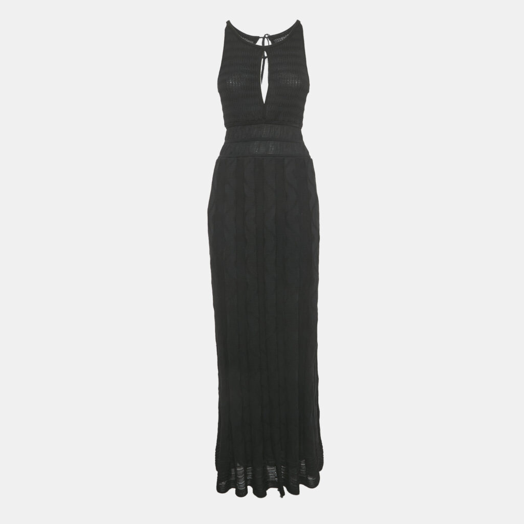 Missoni Black Knit Plunge Neck Tie Maxi Dress M Missoni Black Knit Plunge Neck Tie Maxi Dress M