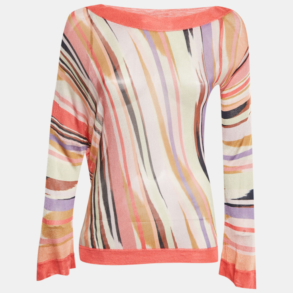 Missoni Pink Striped Knit Semi Sheer Blouse S