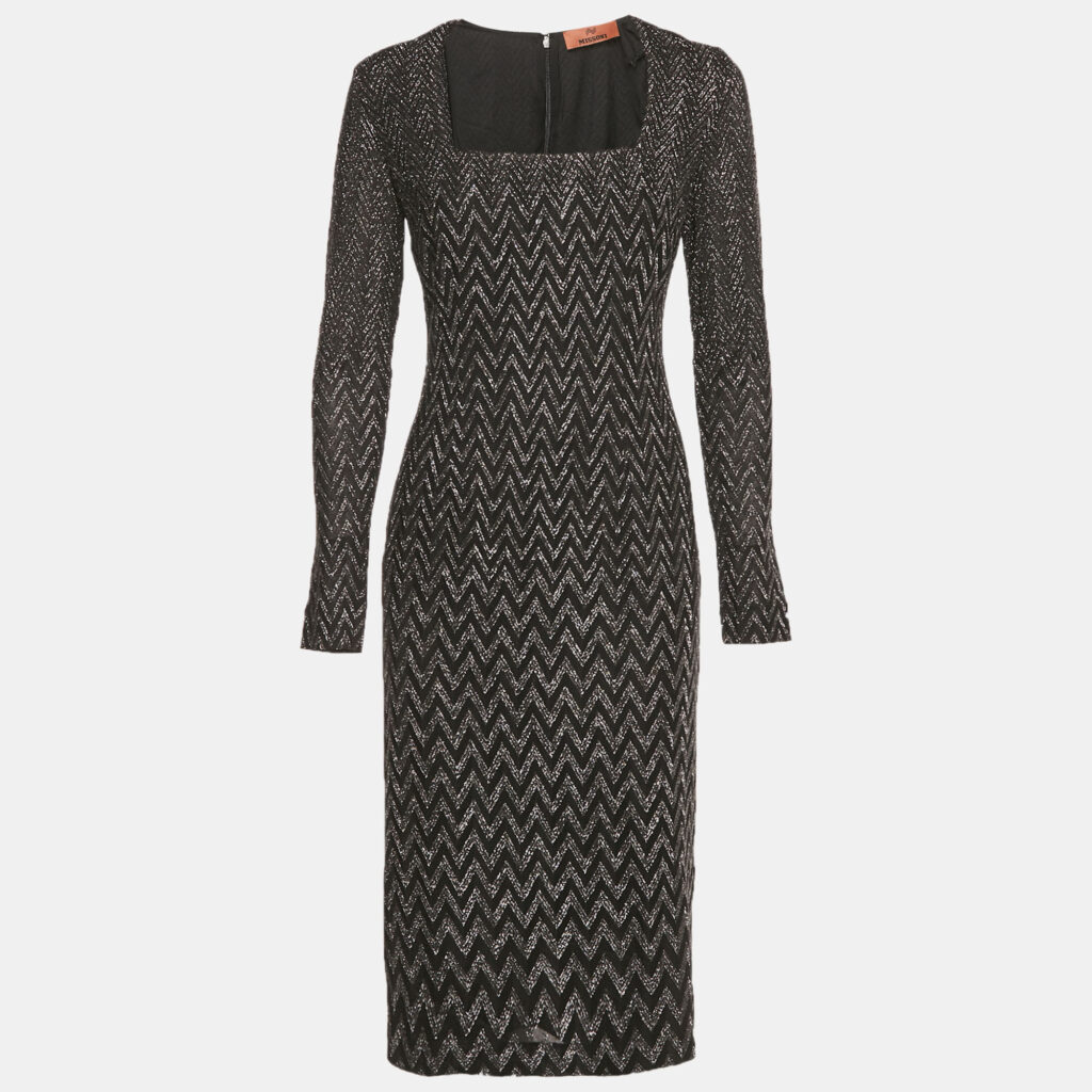 Missoni Black Zig Zag Lurex Knit Short Dress M Missoni Black Zig Zag Lurex Knit Short Dress M