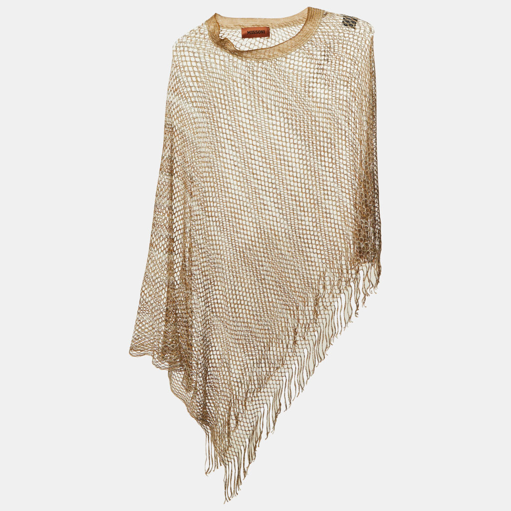 Missoni Beige Lurex Mesh Knit Poncho One Size Missoni Beige Lurex Mesh Knit Poncho One Size