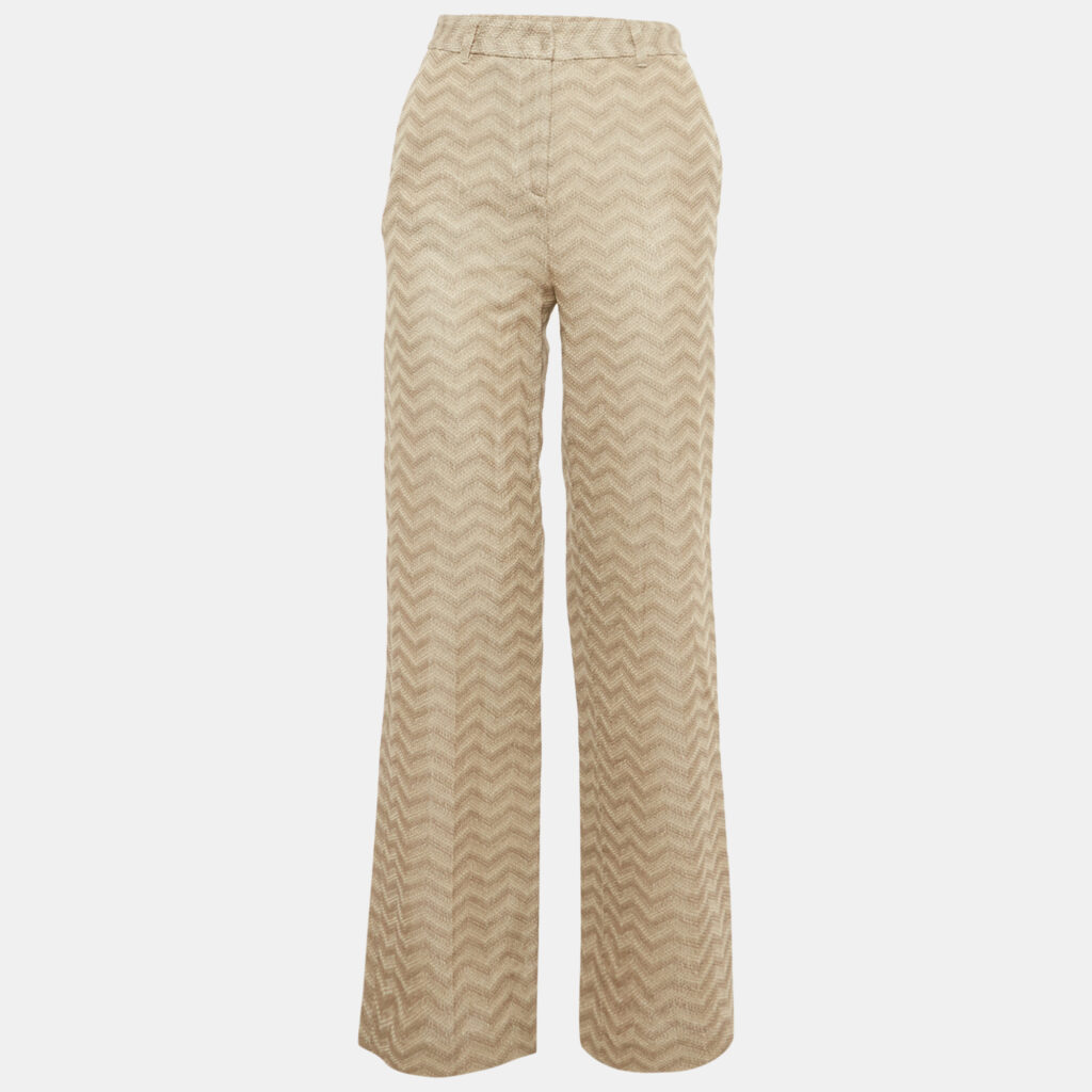Missoni Beige Chevron Pattern Cotton Wide Leg Trousers XS/Waist 26" Missoni Beige Chevron Pattern Cotton Wide Leg Trousers XS/Waist 26"