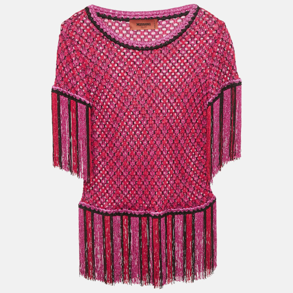 Missoni Fuchsia Pink Lurex Knit Fringed Top S
