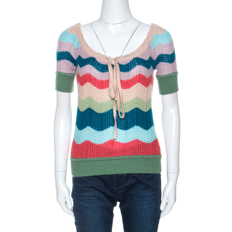 Missoni Multicolor Striped Wool Short Sleeve Top S Missoni Multicolor Striped Wool Short Sleeve Top S