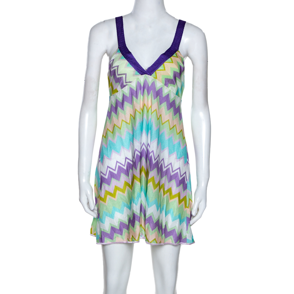 Missoni Mare Multicolor Chevron Knit Cover Up Mini Dress S Missoni Mare Multicolor Chevron Knit Cover Up Mini Dress S
