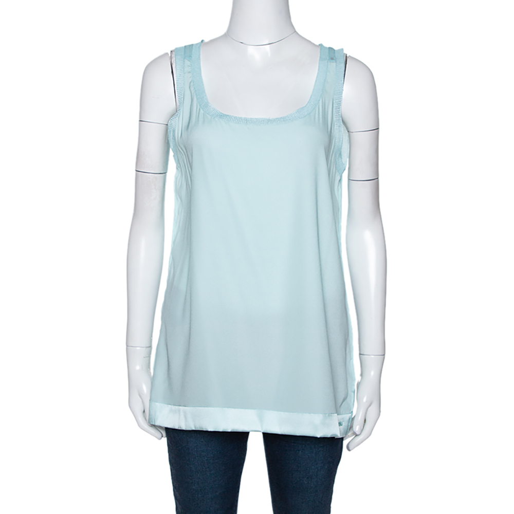 Missoni Pastel Blue Silk & Knit Sleeveless Scoop Neck Top M Missoni Pastel Blue Silk & Knit Sleeveless Scoop Neck Top M