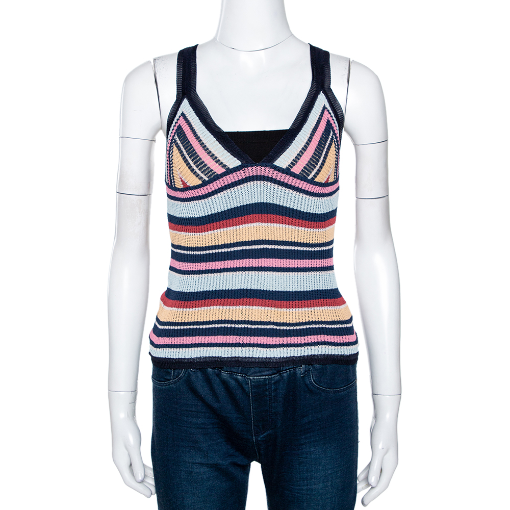 Missoni Multicolor Striped Rib Knit V Neck Tank Top M Missoni Multicolor Striped Rib Knit V Neck Tank Top M