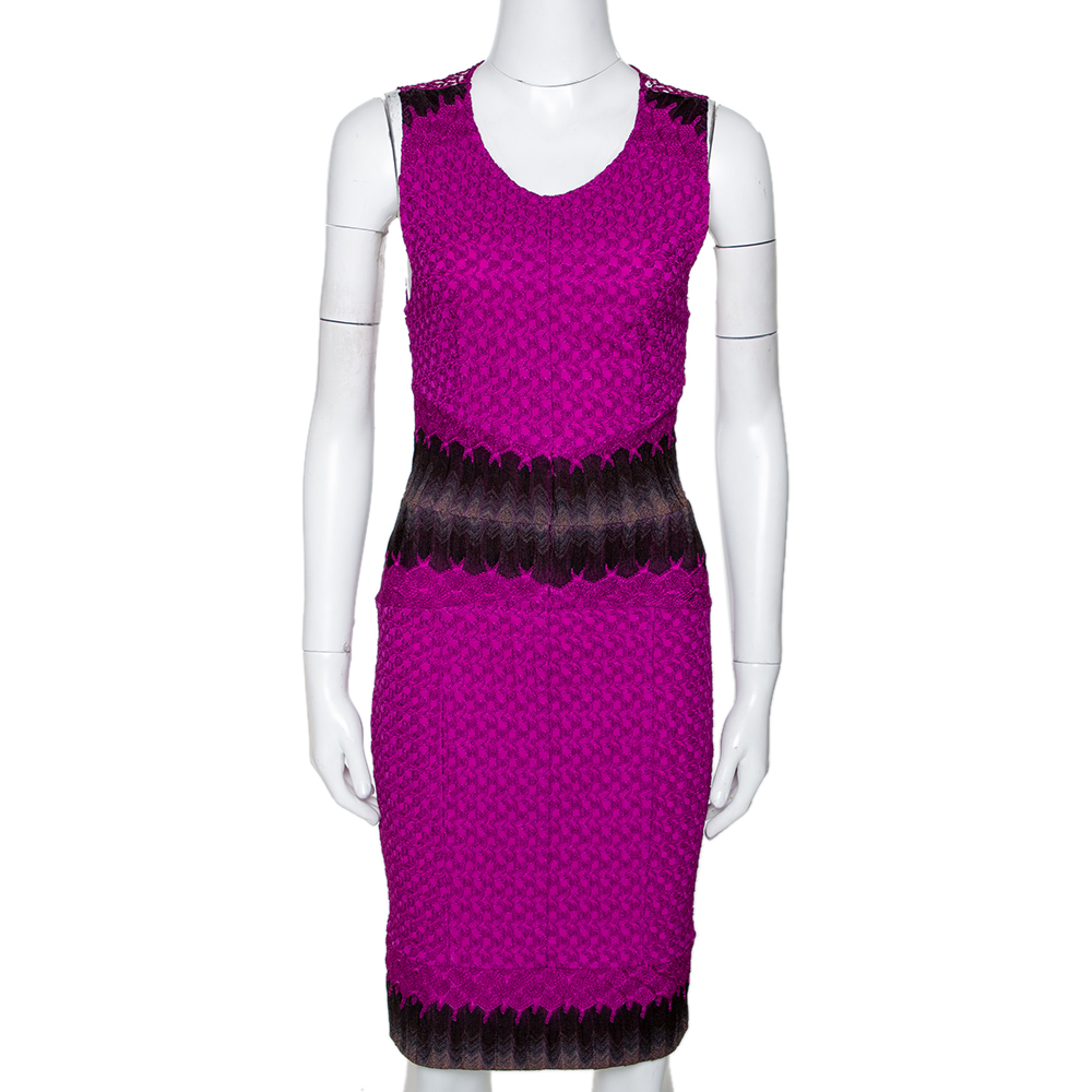 Missoni Purple Crochet Knit Sleeveless Fitted Dress S Missoni Purple Crochet Knit Sleeveless Fitted Dress S