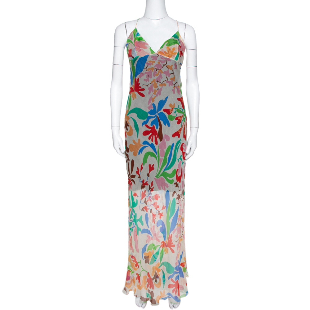 Missoni Cream Floral Print Crepe Sheer Maxi Dress M Missoni Cream Floral Print Crepe Sheer Maxi Dress M