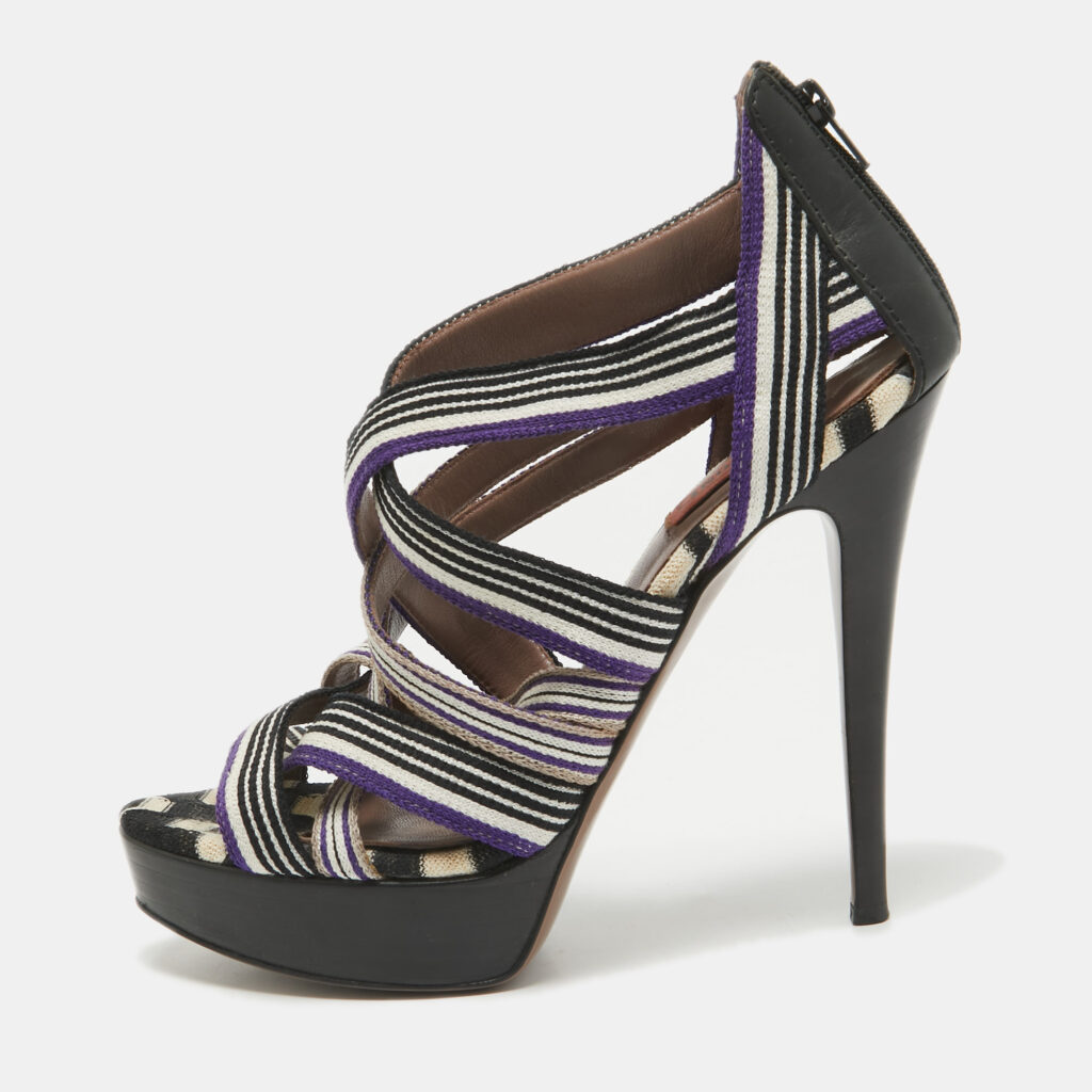 Missoni Multicolor Canvas and Leather Ankle Strap Sandals Size 40 Missoni Multicolor Canvas and Leather Ankle Strap Sandals Size 40