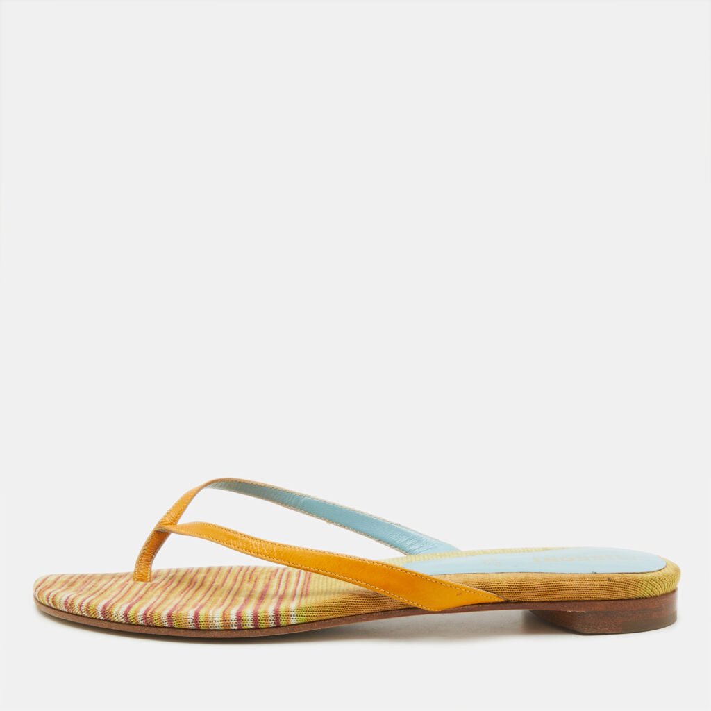 Missoni Multicolor Fabric and Leather Flat Slides Size 37