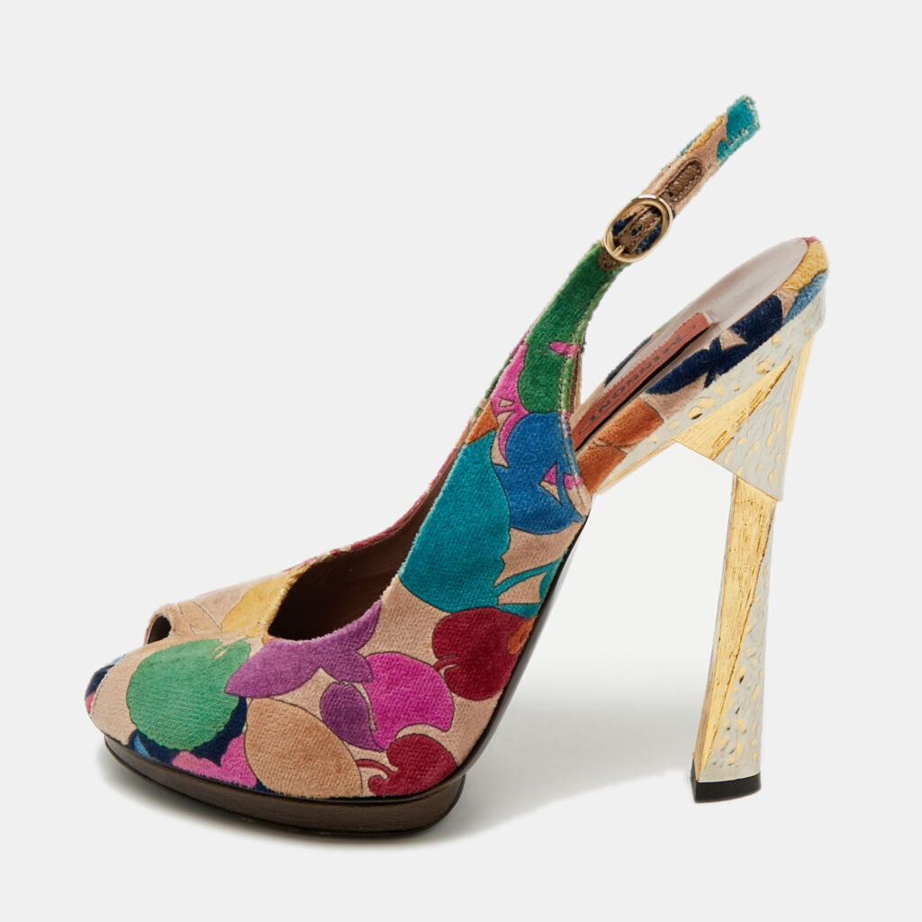 Missoni Multicolor Velvet Peep Toe Slingback Sandals Size 39.5 Missoni Multicolor Velvet Peep Toe Slingback Sandals Size 39.5