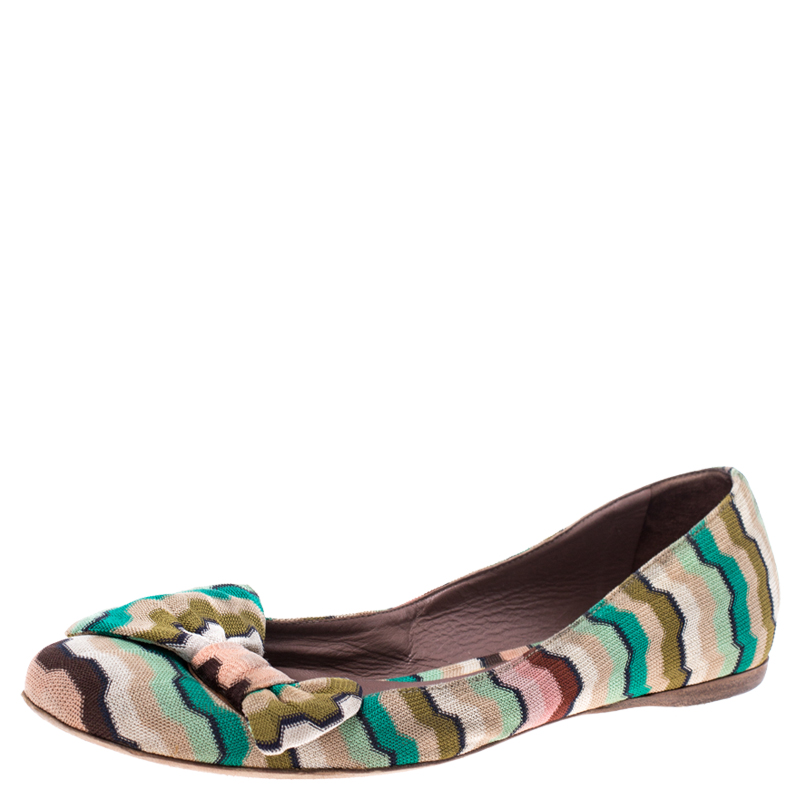 Missoni Multicolor Knitted Fabric Bow Ballet Flats Size 37 Missoni Multicolor Knitted Fabric Bow Ballet Flats Size 37