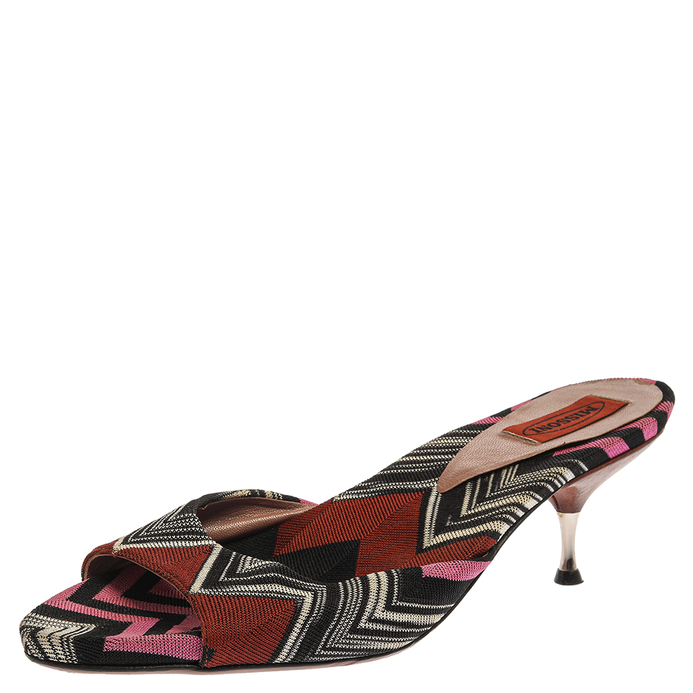 Missoni Multicolor Knit Fabric Open Toe Slip On Sandals Size 38 Missoni Multicolor Knit Fabric Open Toe Slip On Sandals Size 38
