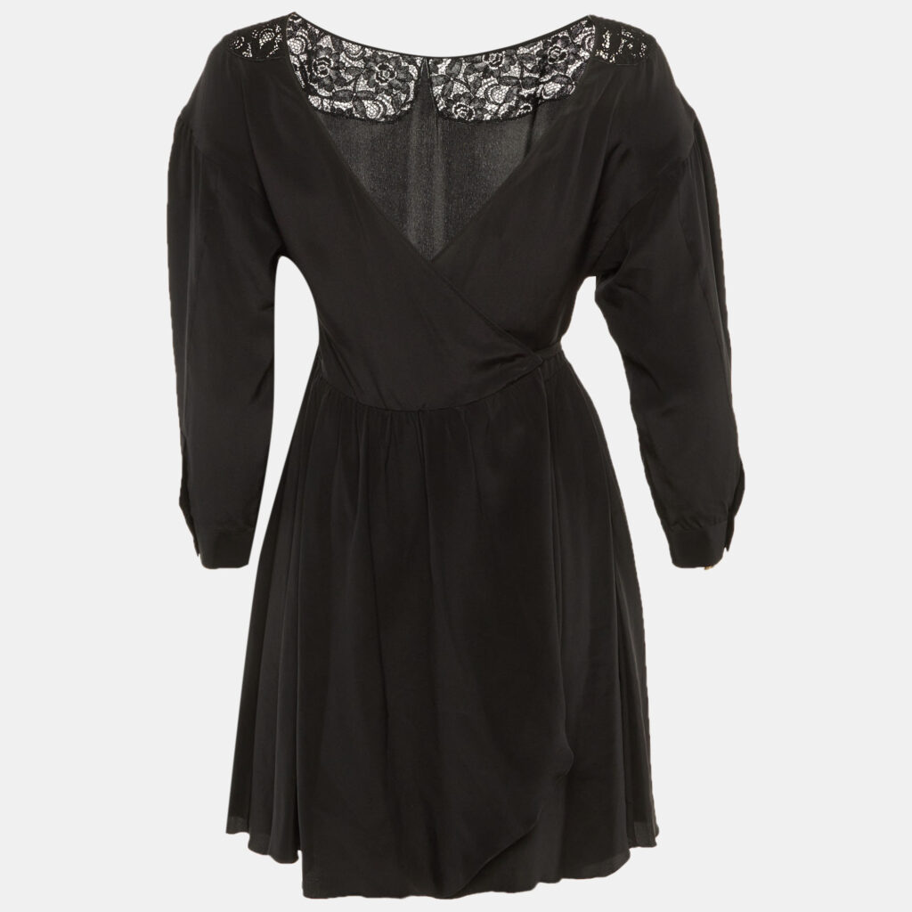 Miu Miu Black Silk Lace Detail Wrap Around Mini Dress XS Miu Miu Black Silk Lace Detail Wrap Around Mini Dress XS