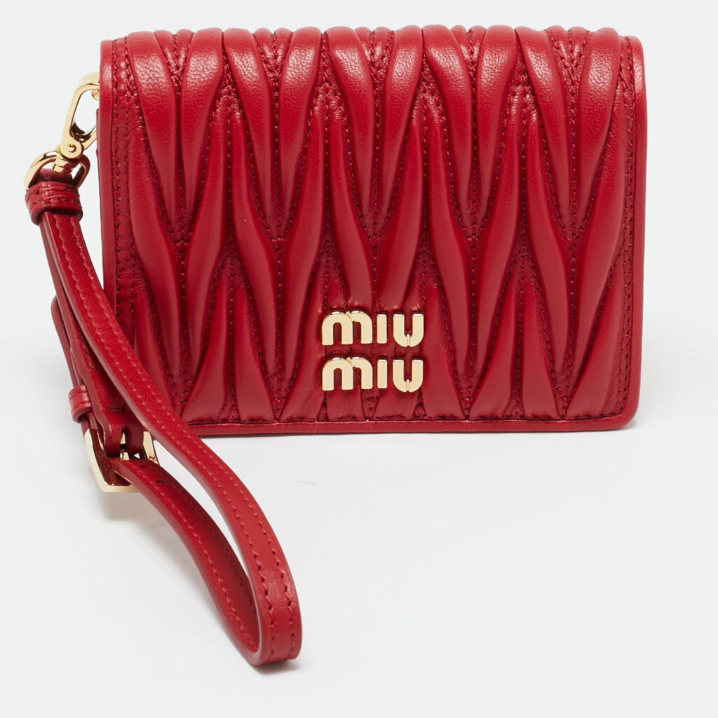 Miu Miu Red Matelassé Leather Wristlet Compact Wallet