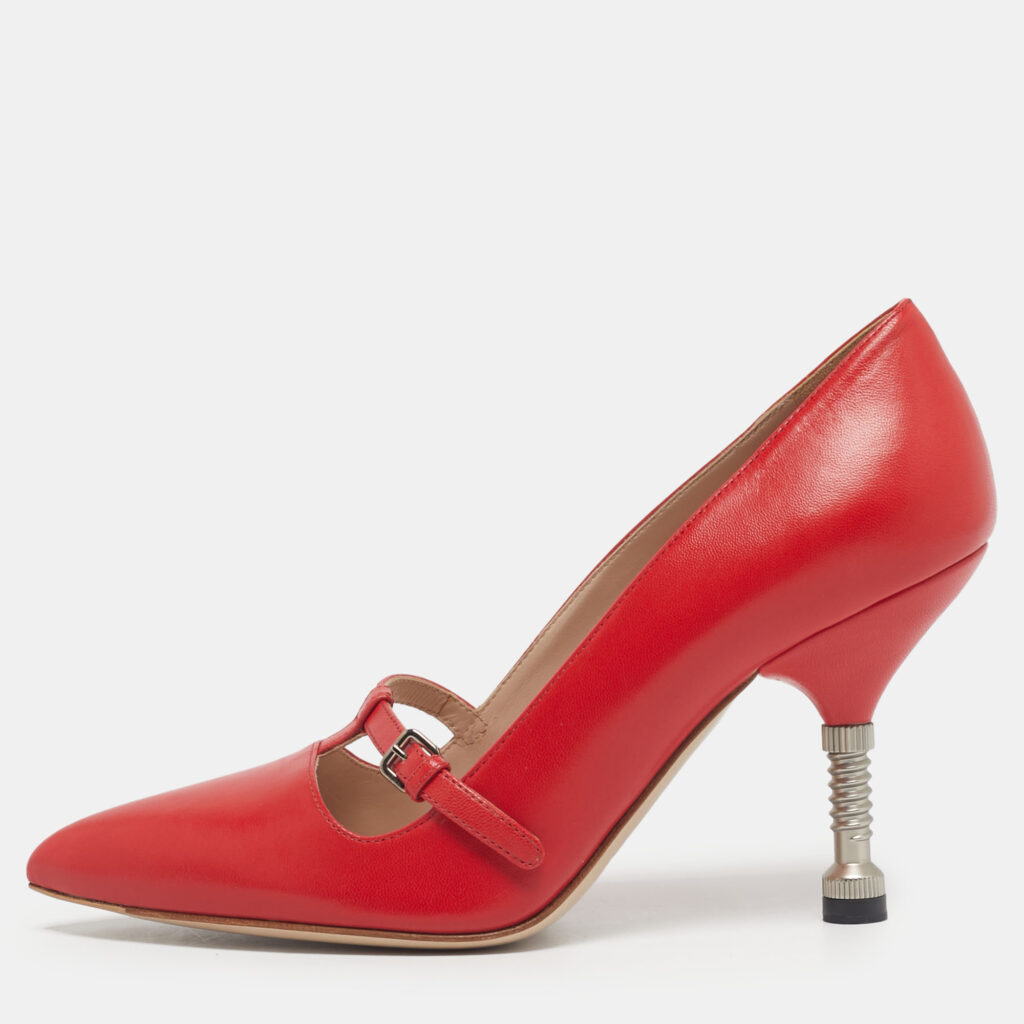 Miu Miu Red Leather T-Strap Pumps Size 36