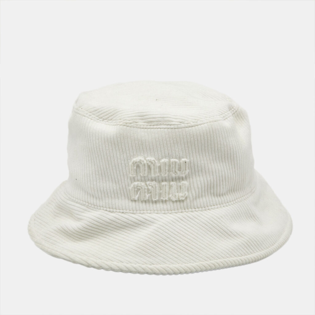 Miu Miu White Logo Corduroy Bucket Hat L Miu Miu White Logo Corduroy Bucket Hat L