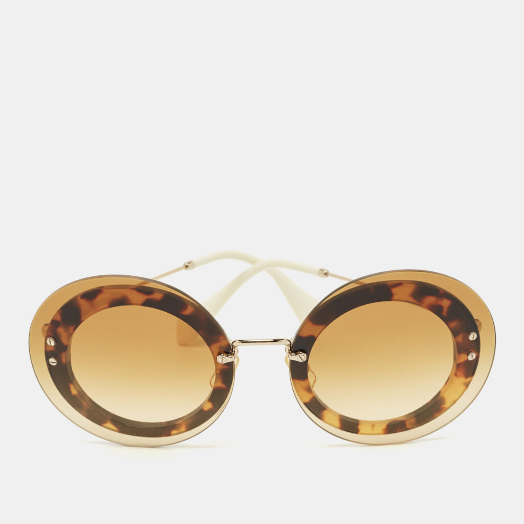 Miu Miu Tortoise Brown Gradient SMU10R Round Sunglasses Miu Miu Tortoise Brown Gradient SMU10R Round Sunglasses