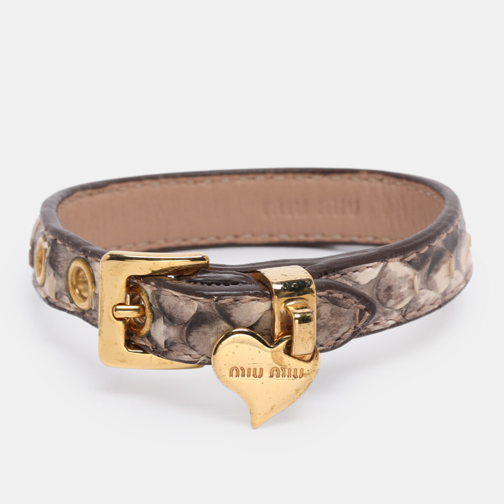 Miu Miu Beige Python and Leather St. Cocco Charm Bracelet Miu Miu Beige Python and Leather St. Cocco Charm Bracelet