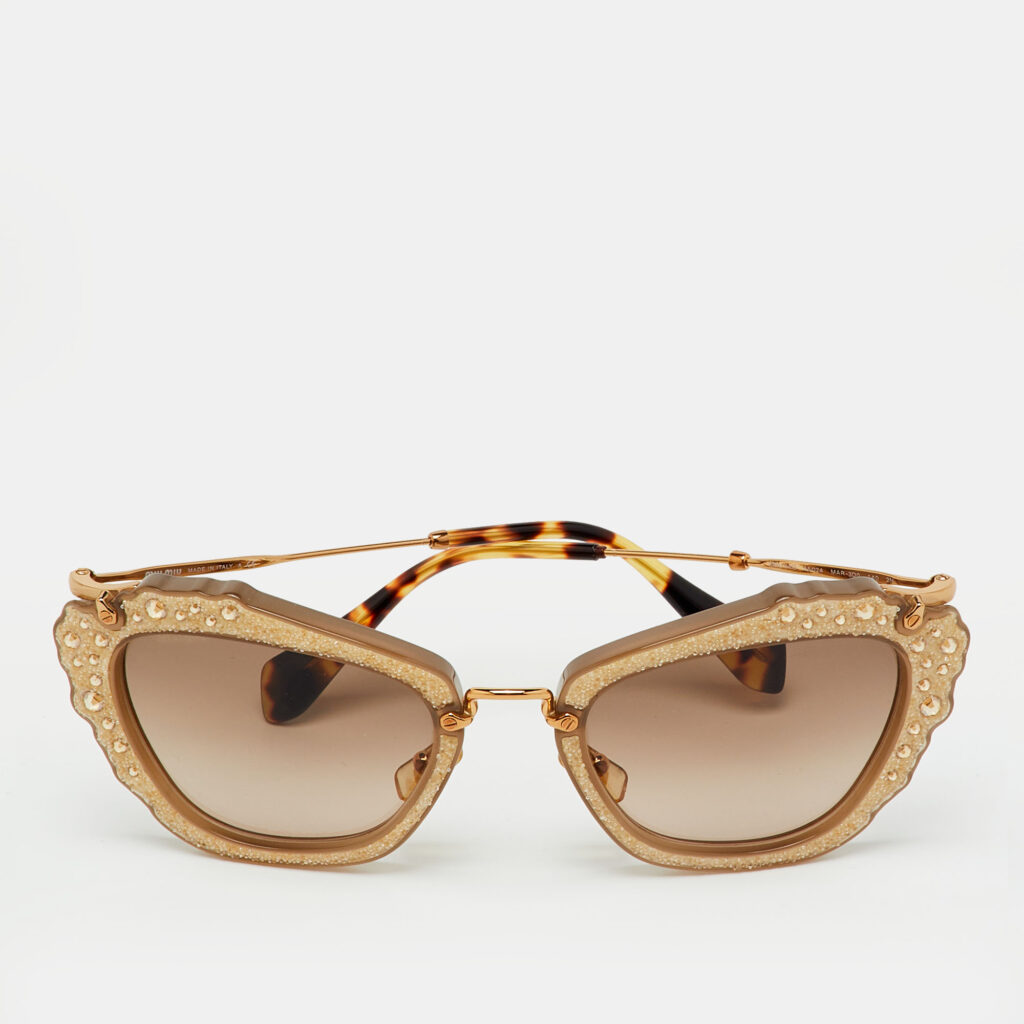 Miu Miu Brown Gradient SMU 04Q Embellished Cat Eye Sunglasses Miu Miu Brown Gradient SMU 04Q Embellished Cat Eye Sunglasses