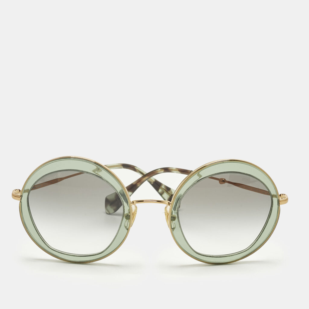 Miu Miu Green/Grey Gradient SMU 50Q Round Sunglasses Miu Miu Green/Grey Gradient SMU 50Q Round Sunglasses