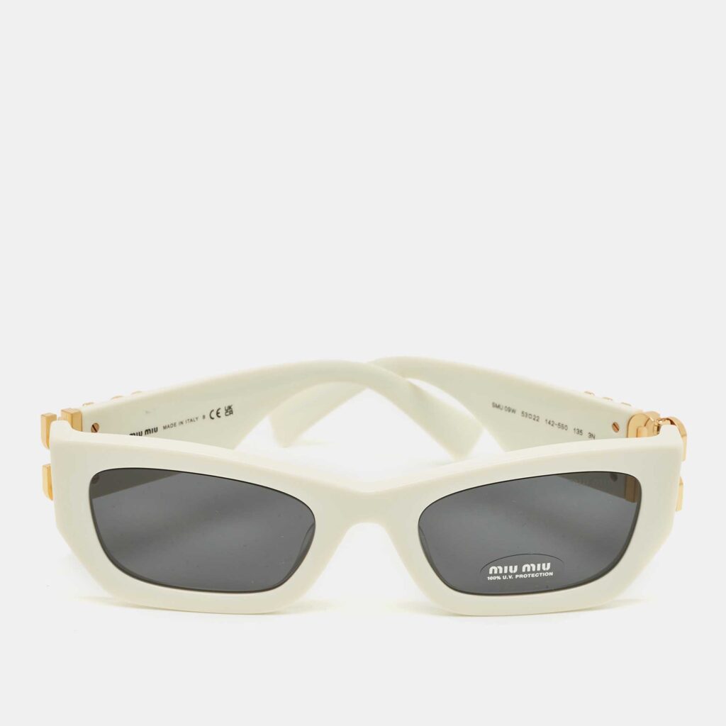 Miu Miu White/Black SMU09W Rectangle Sunglasses Miu Miu White/Black SMU09W Rectangle Sunglasses
