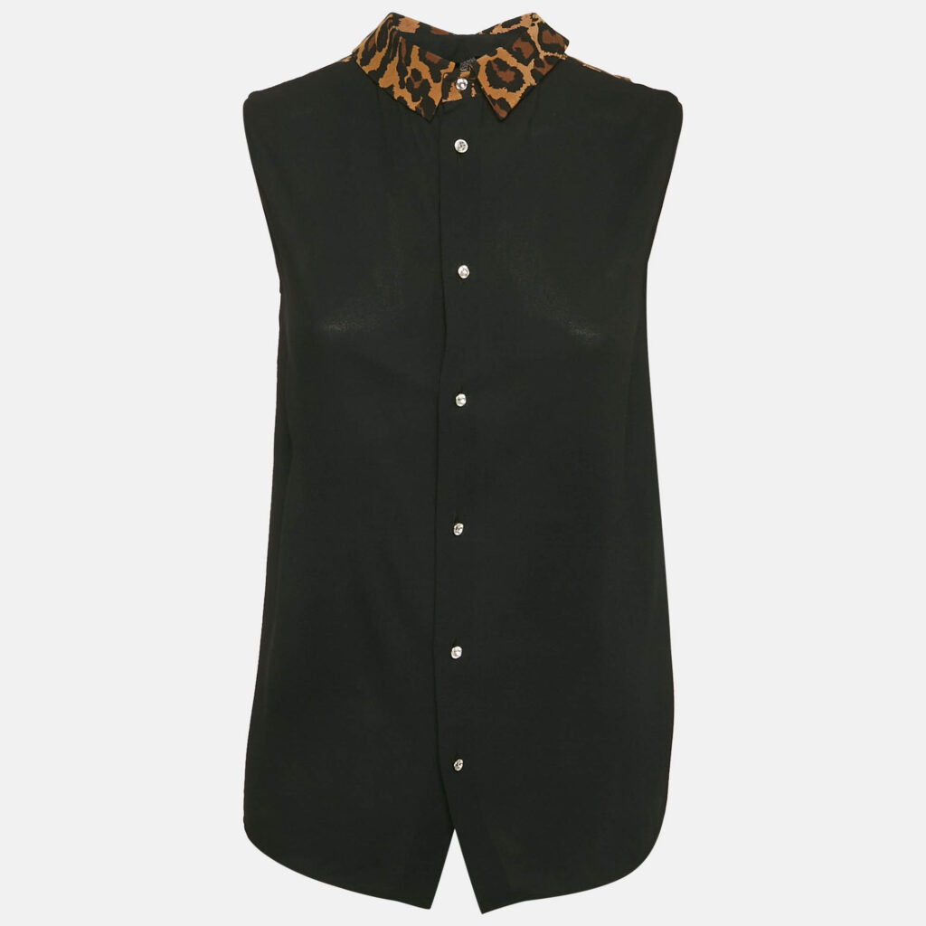 Miu Miu Black Crepe Contrast Collar Detail Sleeveless Top S Miu Miu Black Crepe Contrast Collar Detail Sleeveless Top S