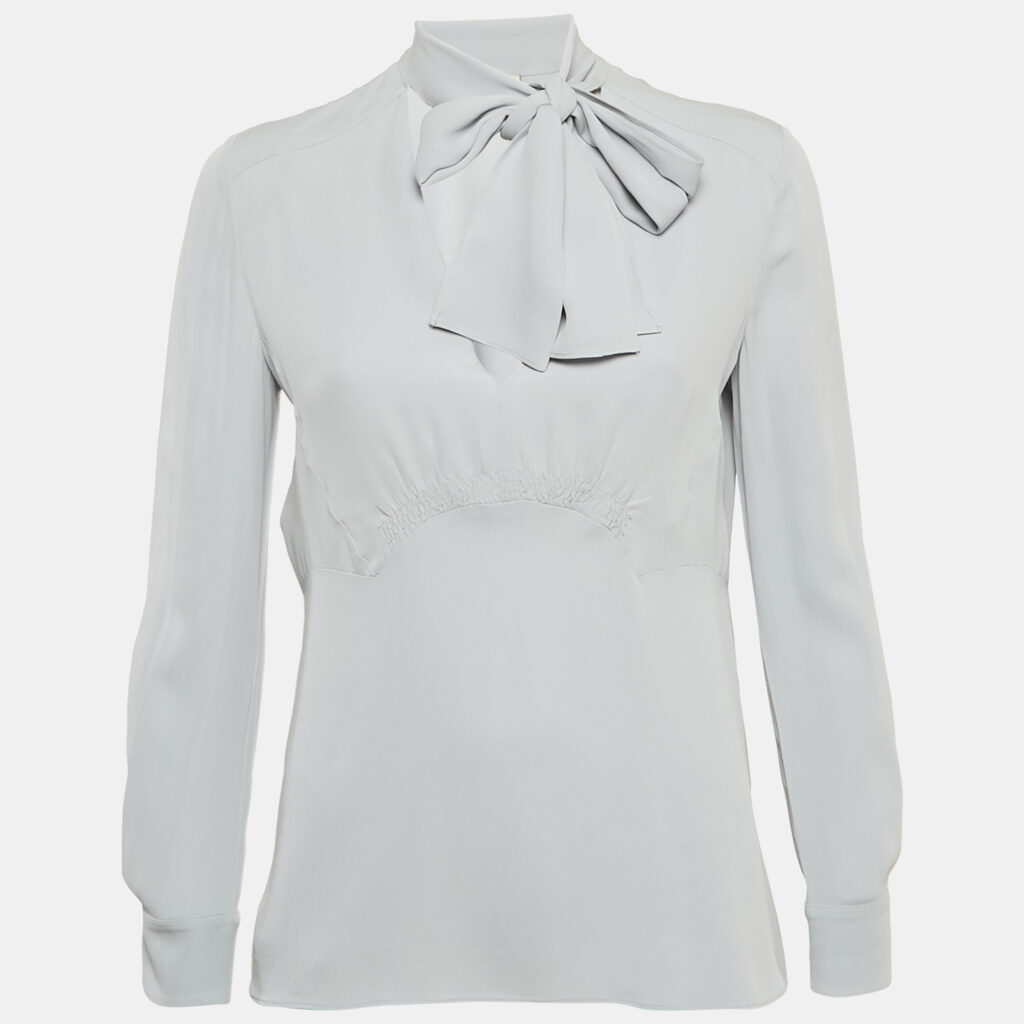 Miu Miu Grey Silk Neck Tie Detil Top S Miu Miu Grey Silk Neck Tie Detil Top S