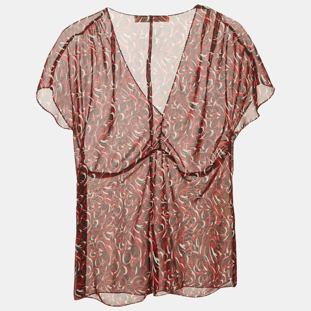 Miu Miu Vintage Red Printed Chiffon Ruche Top M Miu Miu Vintage Red Printed Chiffon Ruche Top M