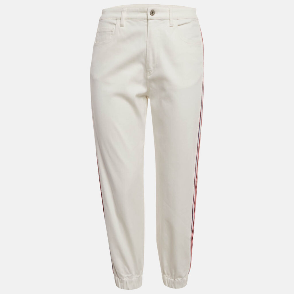 Miu Miu White Striped Denim Elasticated Bottom jeans S Waist 27"