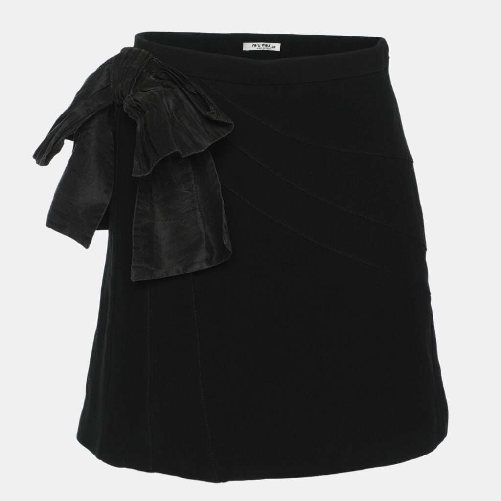Miu Miu Black Crepe Bow Mini Skirt S Miu Miu Black Crepe Bow Mini Skirt S